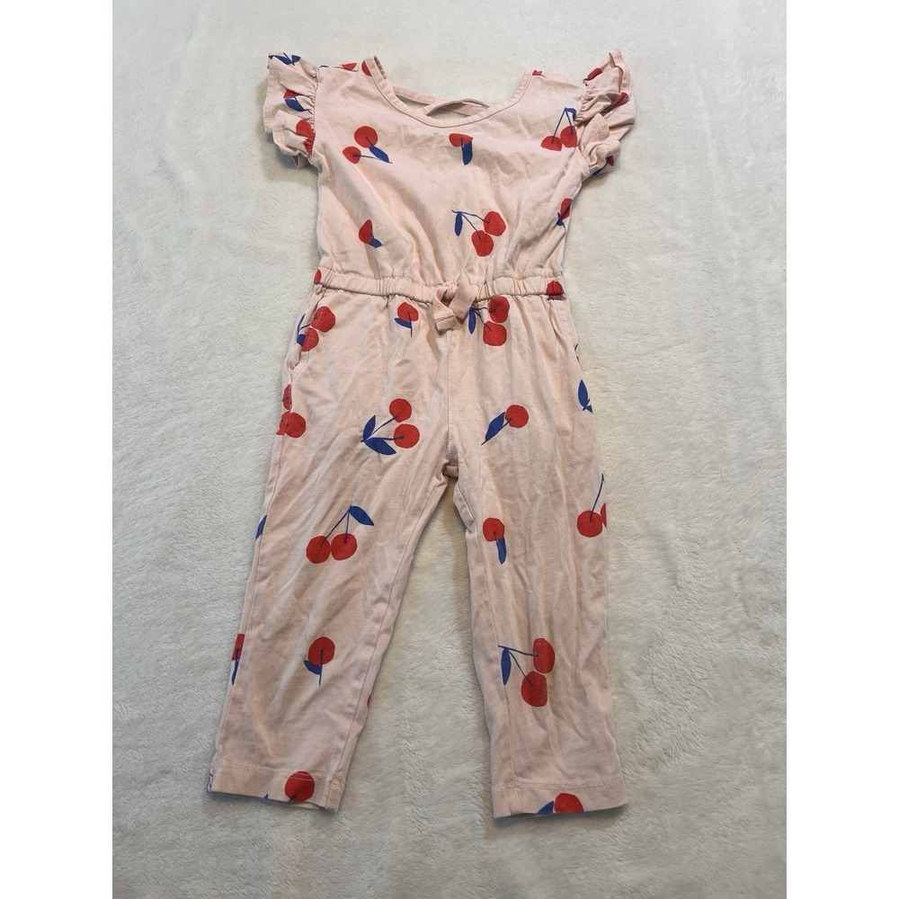 Tea 2T Cherry Romper Jumper Ruffle Sleeves Long Pants